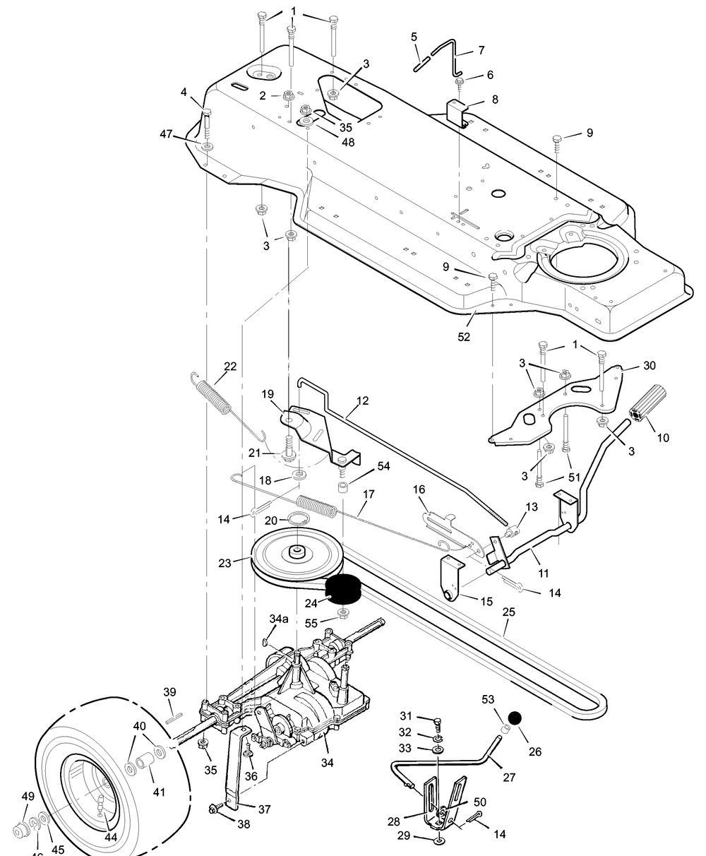 Motion Drive Diagram and Parts List for 387001X00A 2003 Briggs and Stratton Lawn Tractor